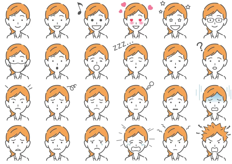 Woman various facial expressions set isolated Free Vector