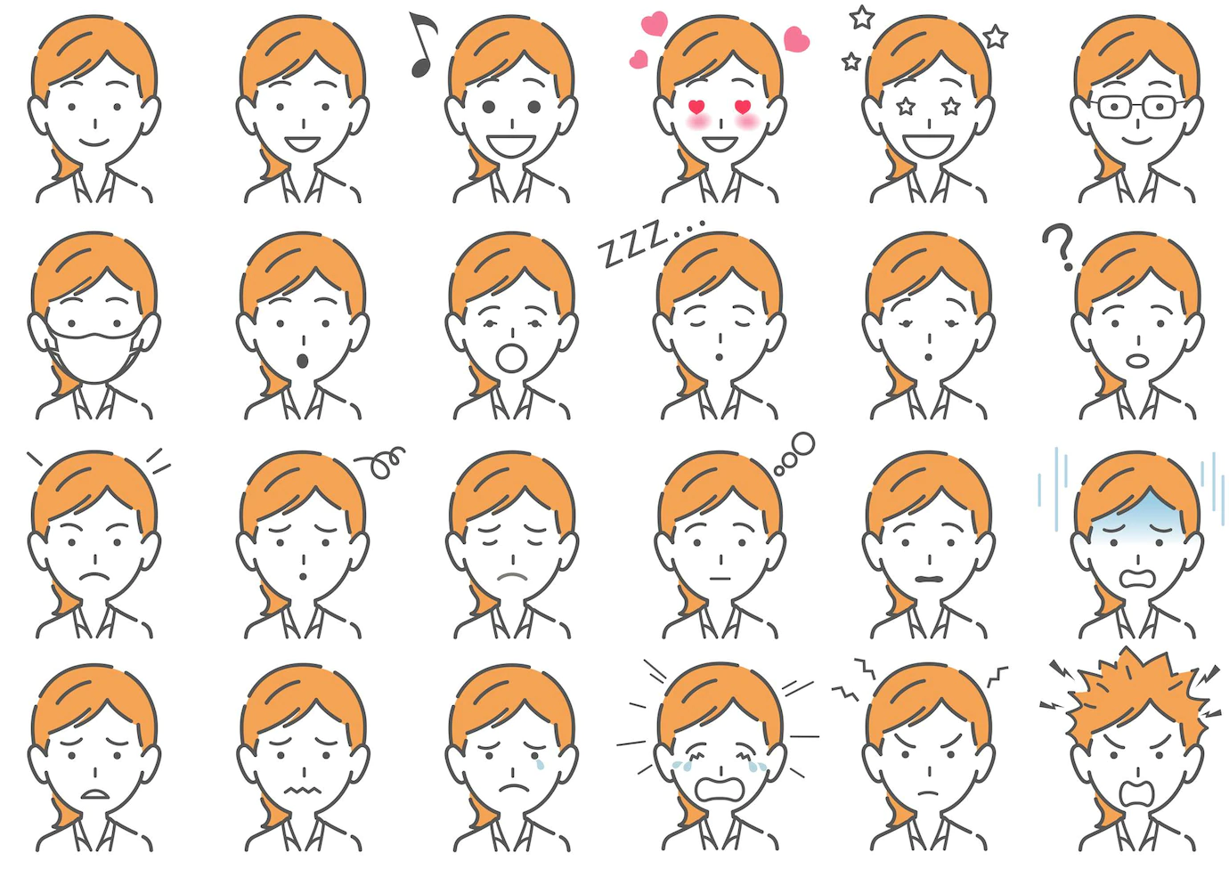 Woman Various Facial Expressions Set Isolated 8130 725