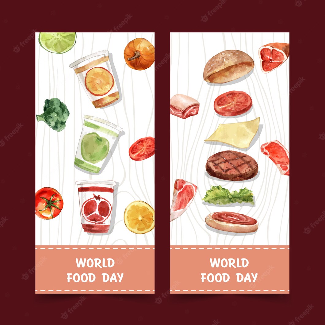 World Food Day Flyer With Pumpkin Broccoli Hamburger Watercolor Isolated Illustration 83728 1426