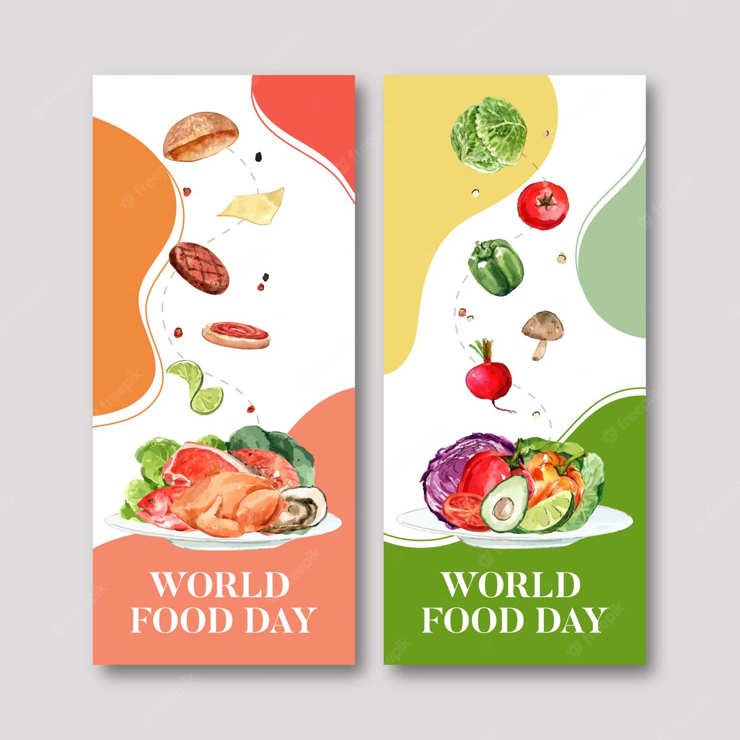 World Food Day Flyer With Tomato Chicken Bell Pepper Beetroot Watercolor Illustration 83728 1429