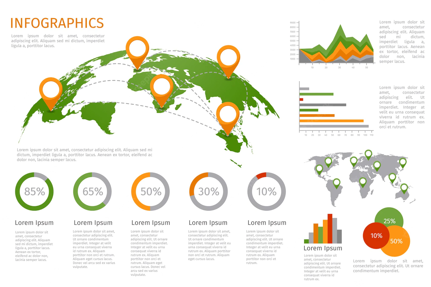 World Map 3d With Set Infographics Elements Design Information Business Graph Chart 1284 41711