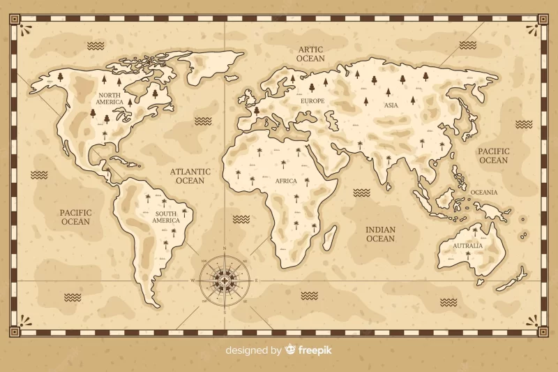 World map drawing in vintage style Free Vector World map drawing in vintage style Free Vector