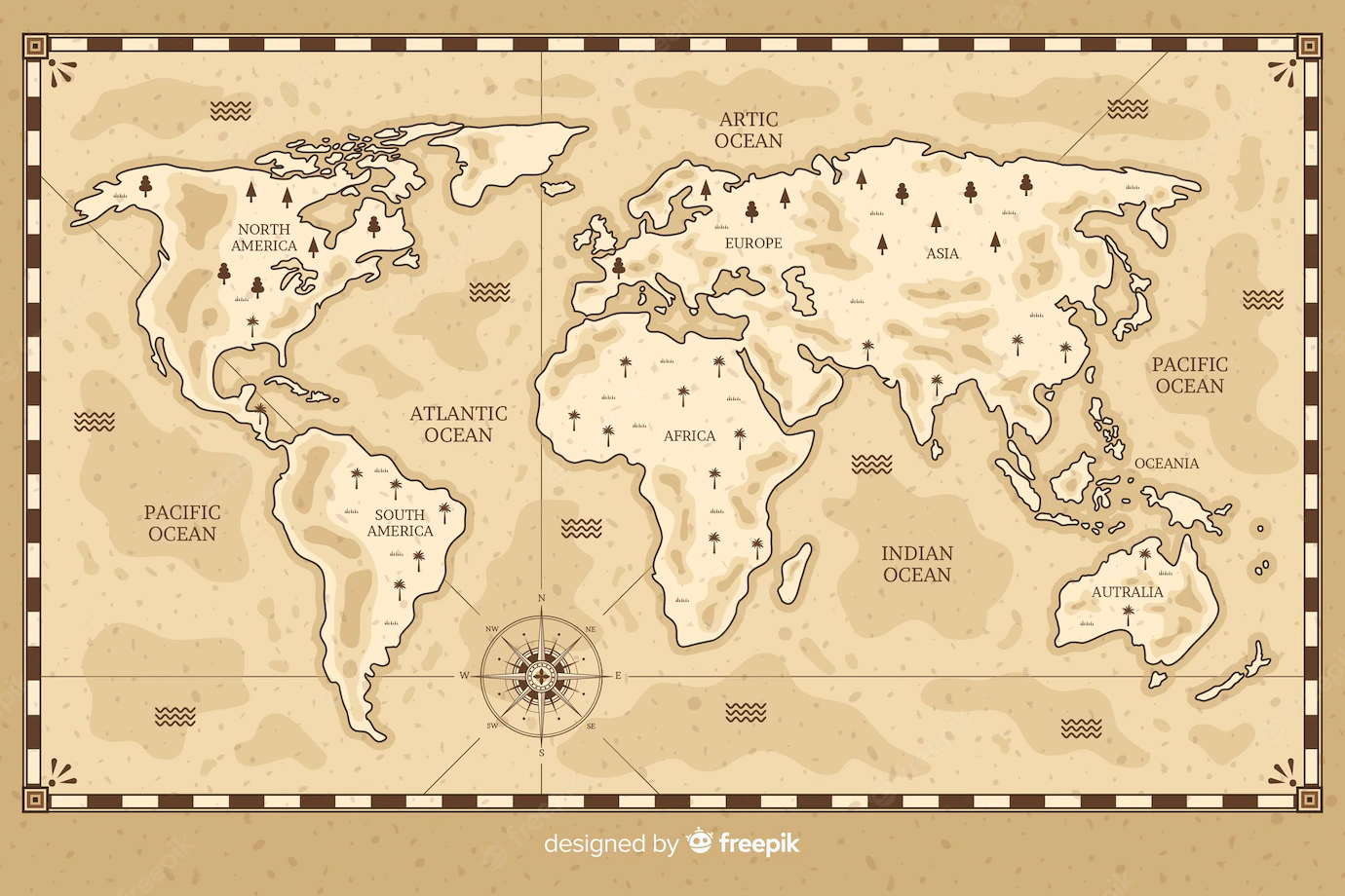 World Map Drawing Vintage Style 52683 26576