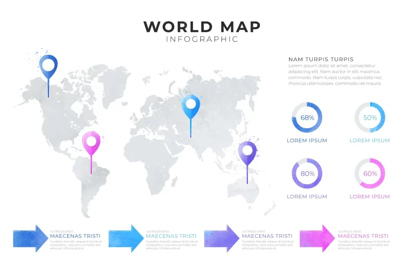 World map infographic with diagram Free Vector World map infographic with diagram Free Vector