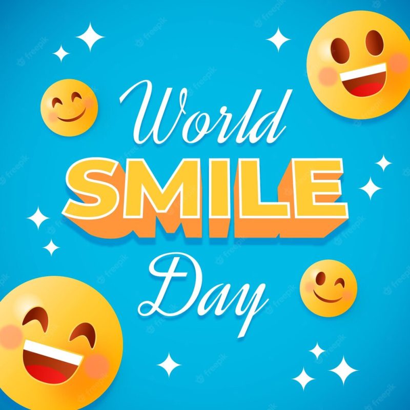 World smile day lettering composition with emoticon Free Vector