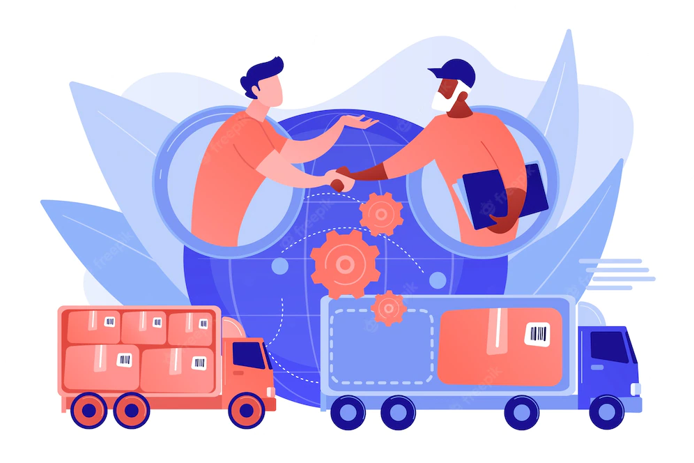 Worldwide Shipping Service International Distribution Collaborative Logistics Supply Chain Partners Freight Cost Optimization Concept Pinkish Coral Bluevector Isolated Illustration 335657 1757