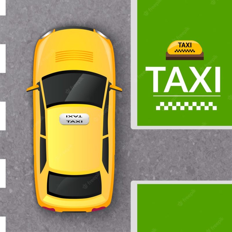 Yellow taxi cab top view banner Free Vector