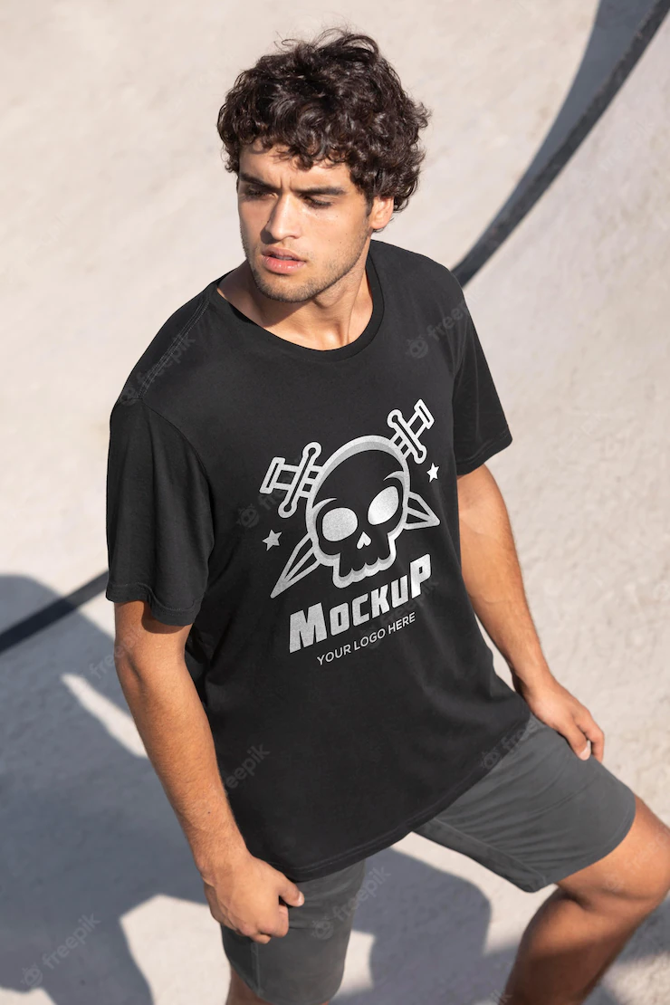 Young Male Skateboarder With Mock Up T Shirt 23 2149137412