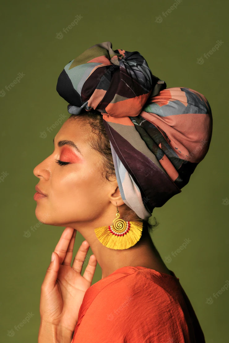 Young Woman Wearing Orange Dress With Turban Ethnic Jewelry 273443 4407