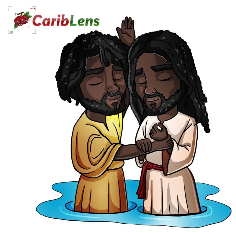 African black Cartoon of Jesus being baptized by John the Baptist