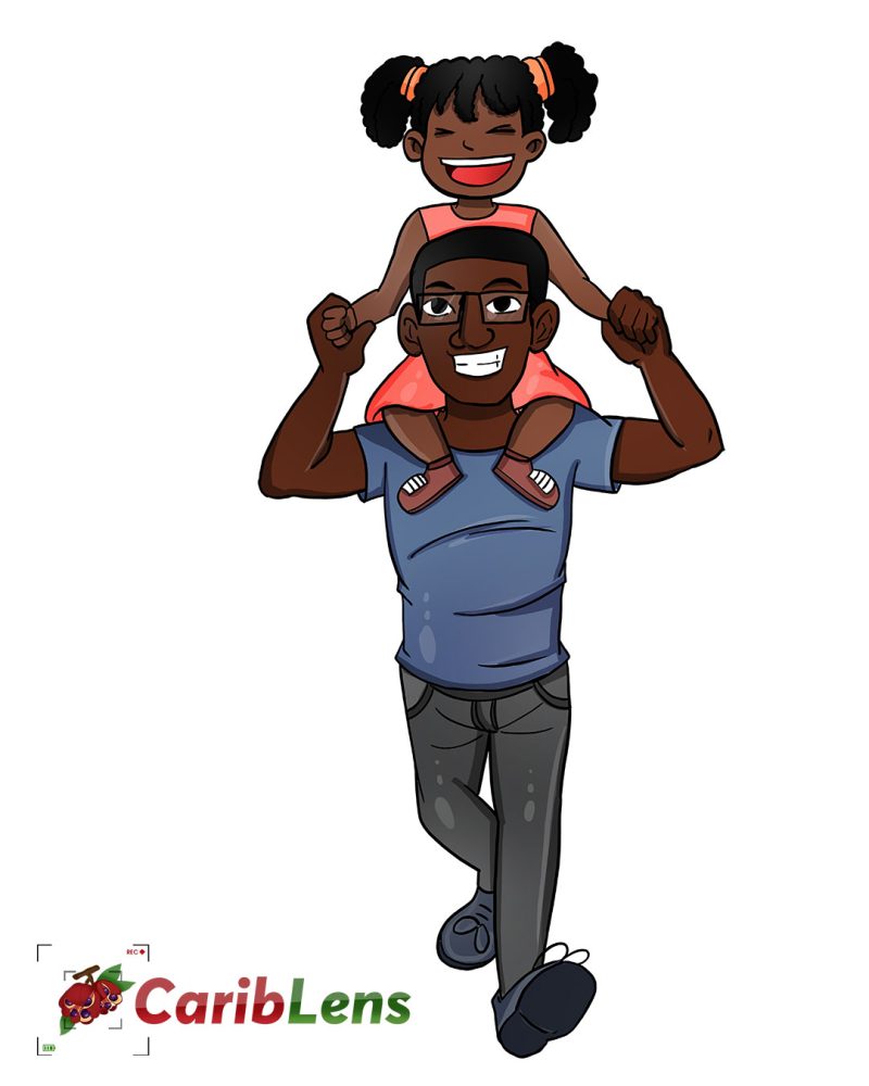 African Black Father Day – Dad walking with Daughter Cartoon