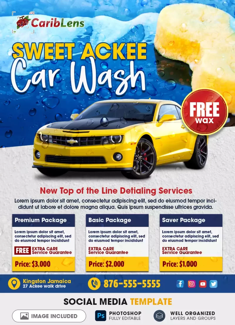 Mobile car wash and detailing services flyer free PSD template download