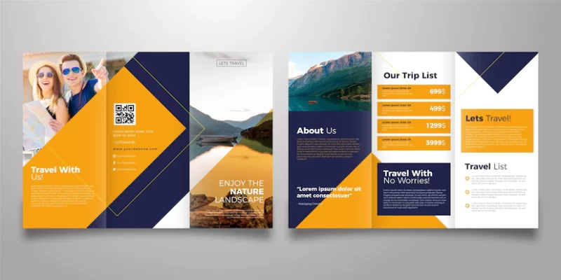 Abstract trifold brochure template with photo Free Vector