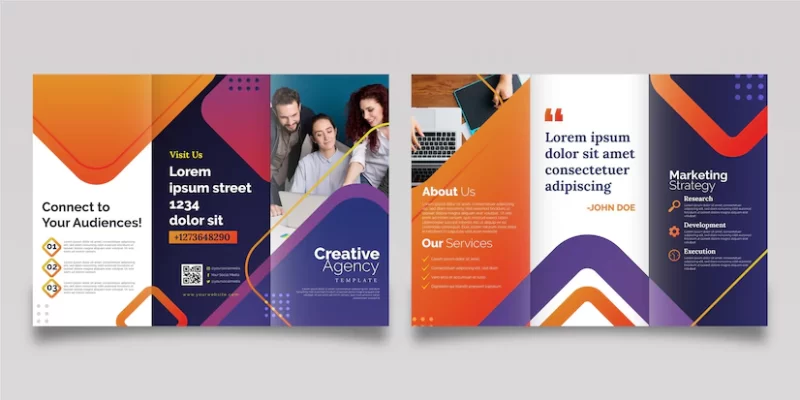 Abstract trifold brochure template with photo Free Vector