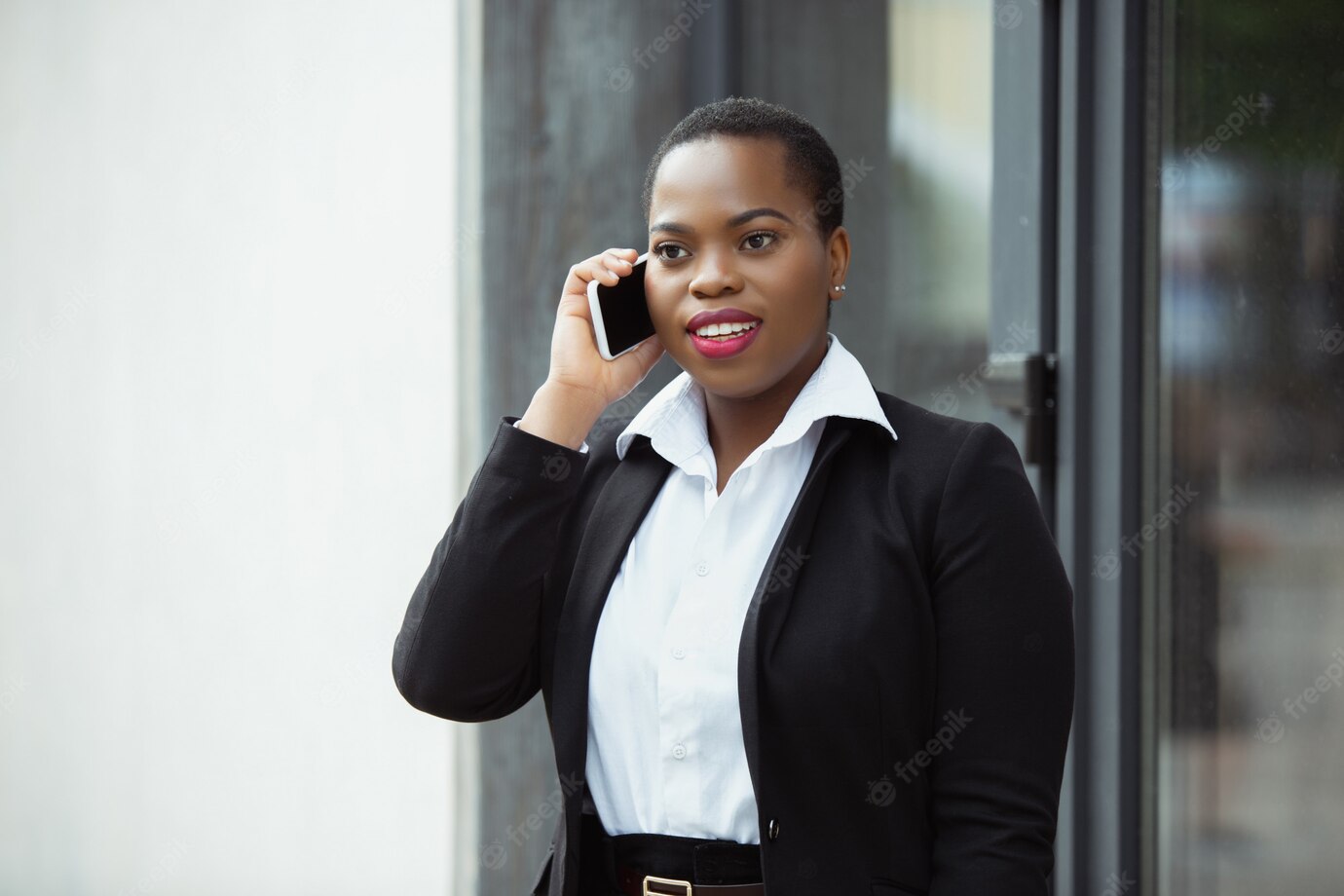 African American Businesswoman Office Attire Smiling Looks Confident Happy Busy 155003 7436