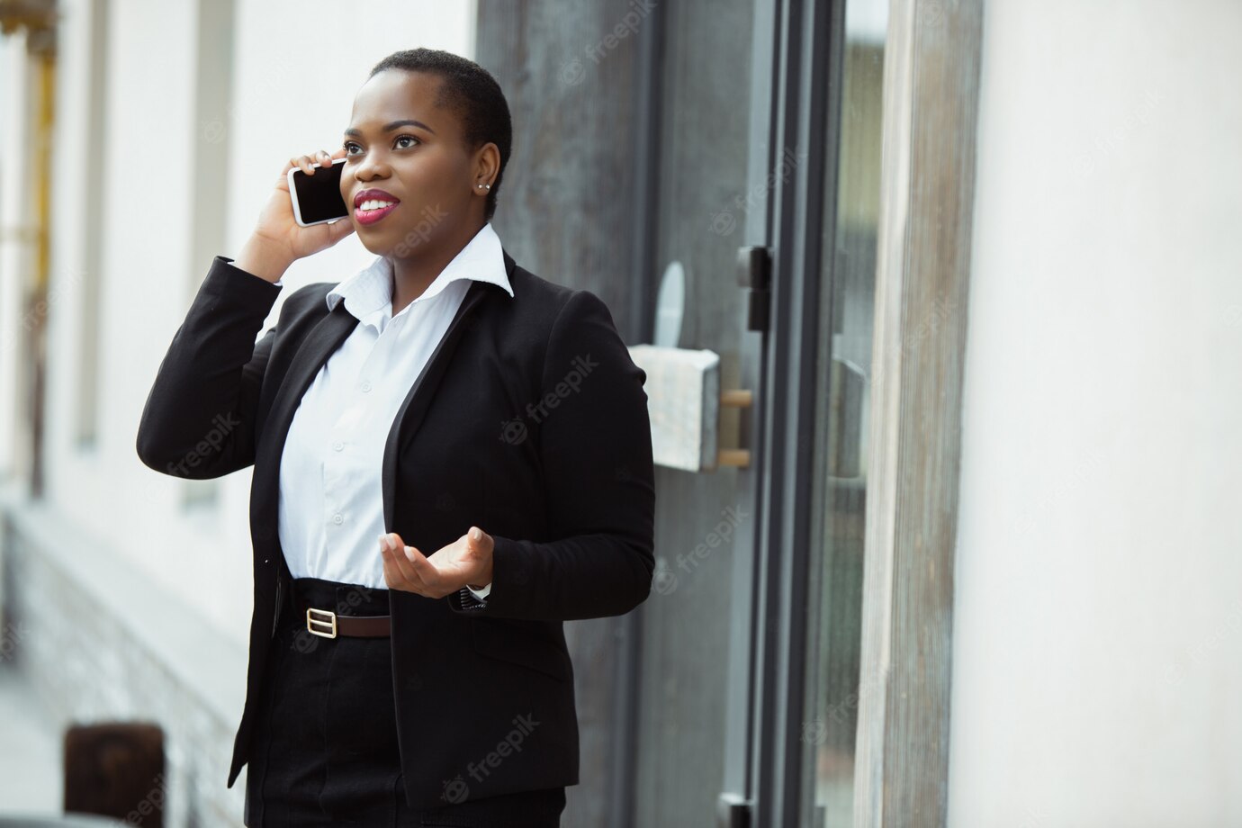 African American Businesswoman Office Attire Smiling Looks Confident Happy Busy 155003 7440