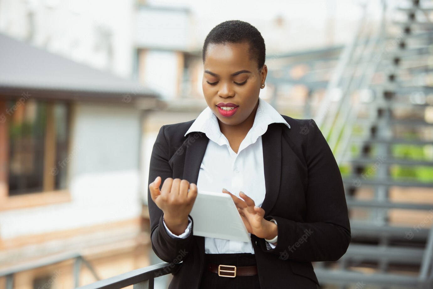 African American Businesswoman Office Attire Smiling Looks Confident Happy Busy 155003 7448