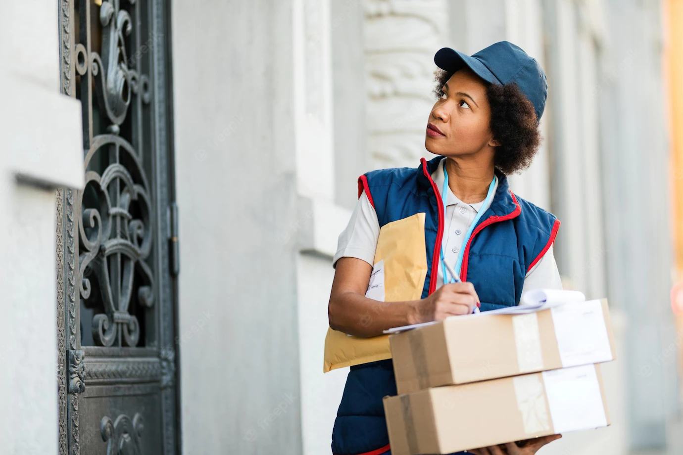 African American Female Deliverer Writing Notes While Dispatching Packages City 637285 2038