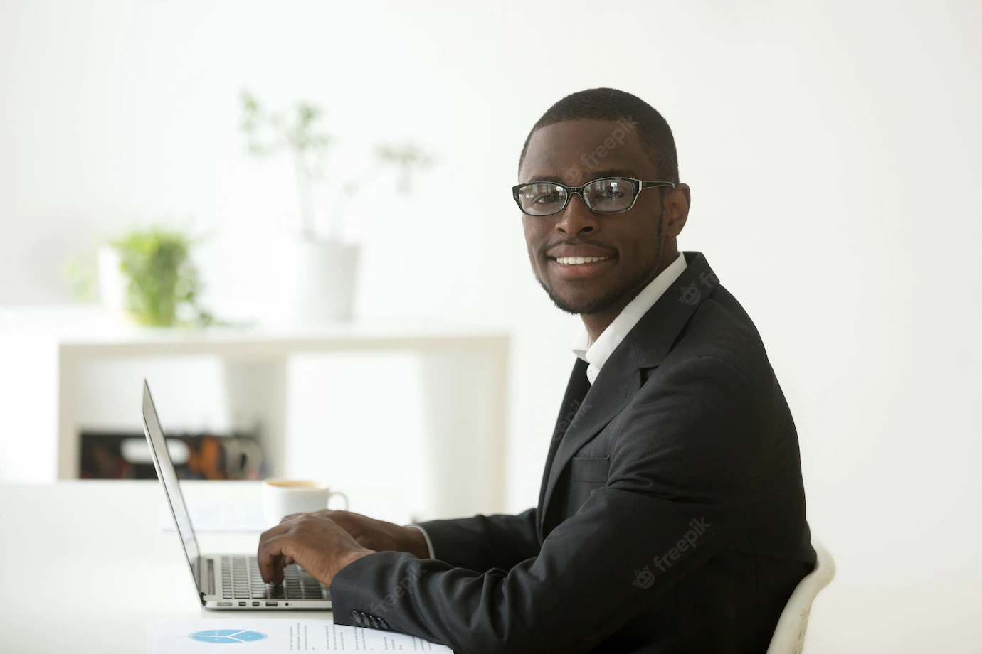 African American Smiling Businessman Suit Glasses Looking Camera 1163 3902