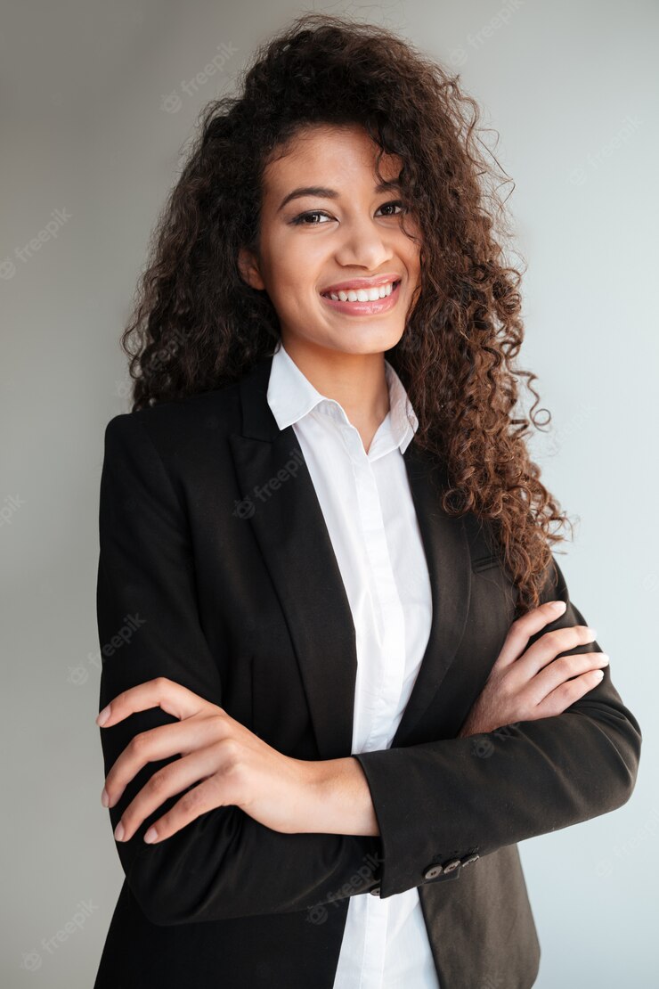 African Business Lady Standing Grey Background 171337 16083