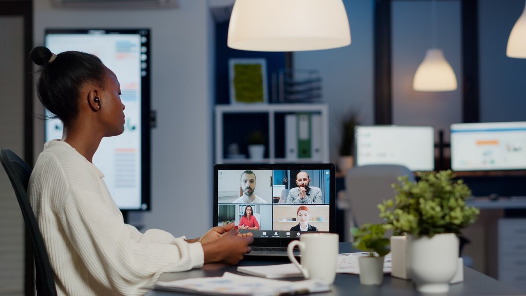 African Businesswoman Talking During Video Conference With Team 482257 15605