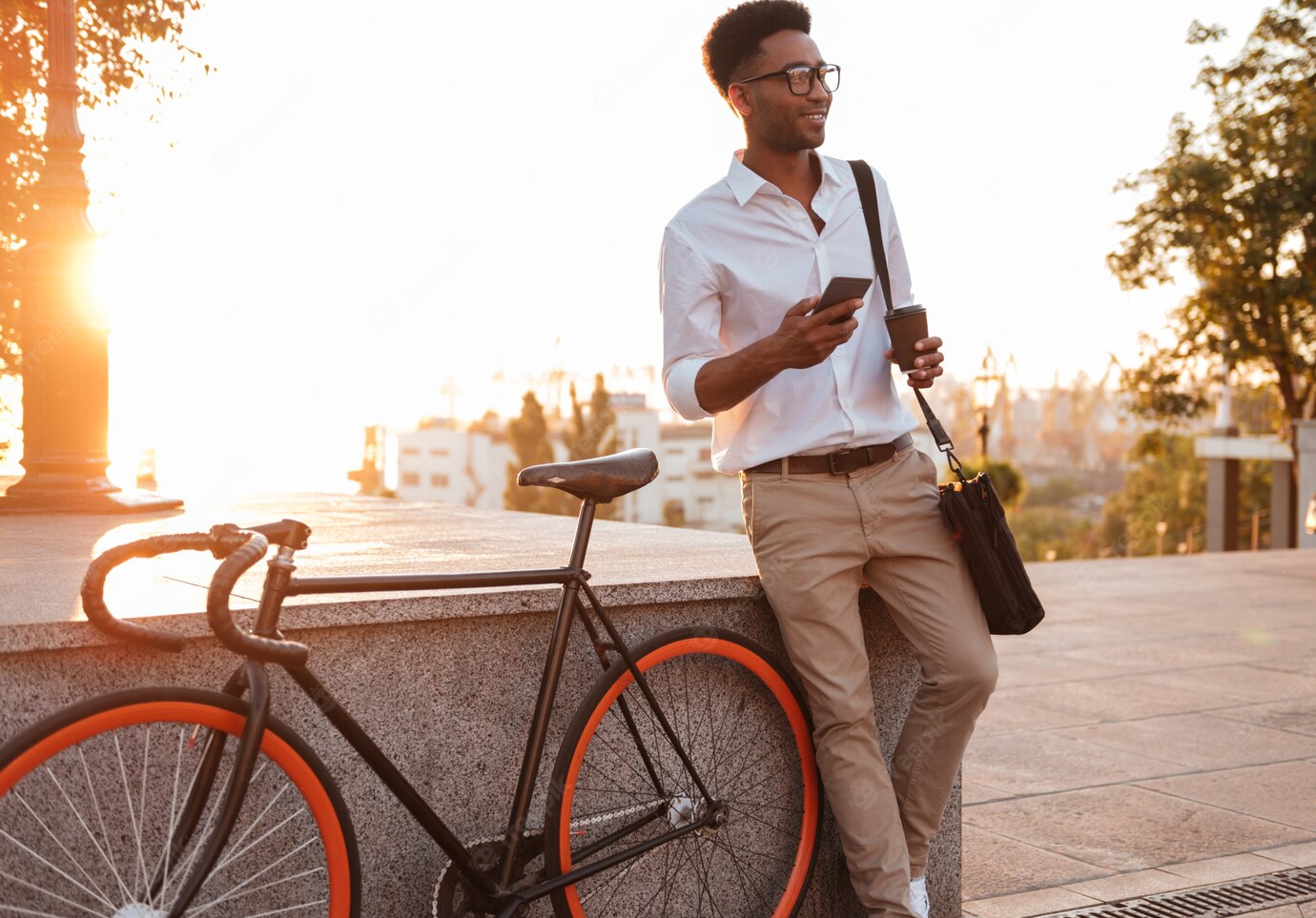 African Man Early Morning Standing Near Bicycle 171337 12955