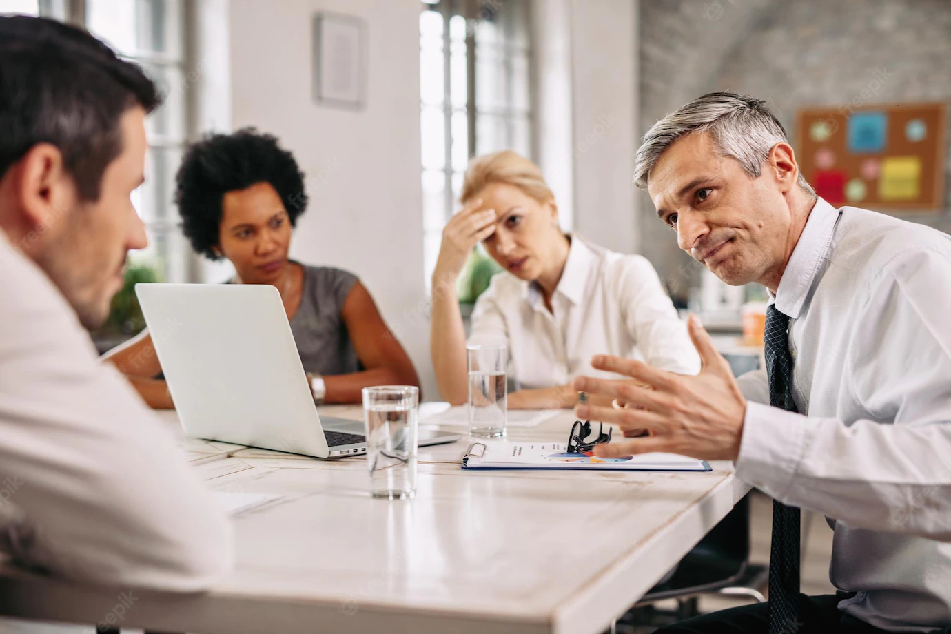 Angry Businessman Discussing With Colleague During Meeting Office 637285 231