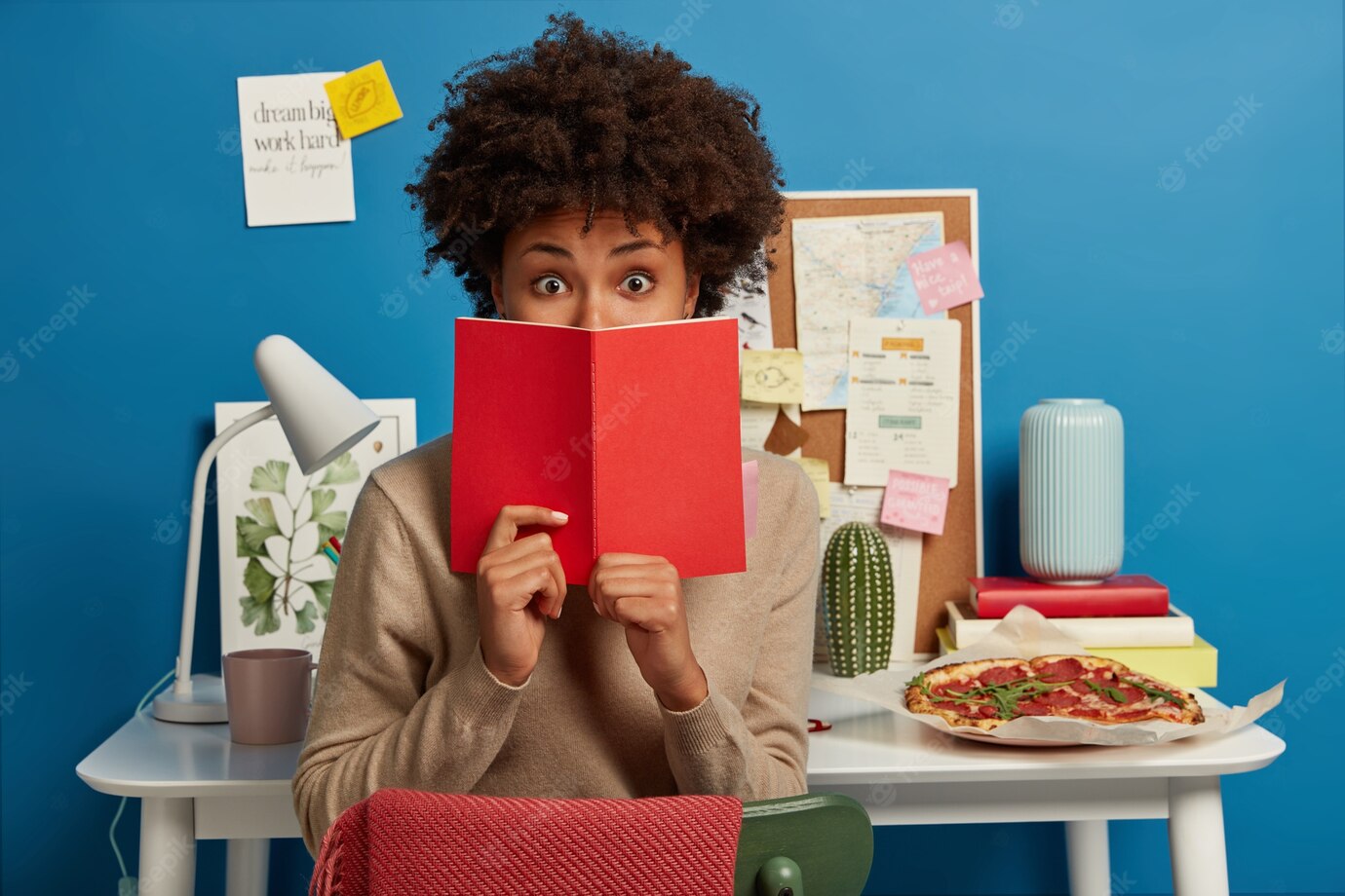 Astonished College Student Covers Face With Red Diary Shocked Forget About Important Task Prepare 273609 33777