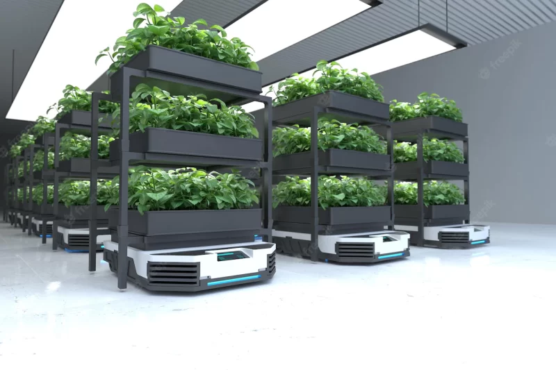 Automatic transport robot transporting plants smart robotic farmers concept Free Photo