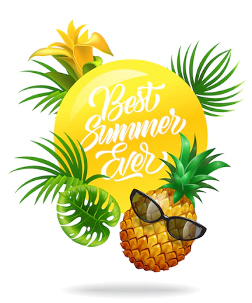 Best Summer Ever Colorful Poster With Tropical Leaves Flower Pineapple Sunglasses 1262 12734