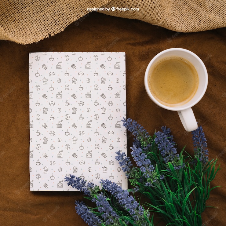 Book cover composition with coffee and flowers Free Psd