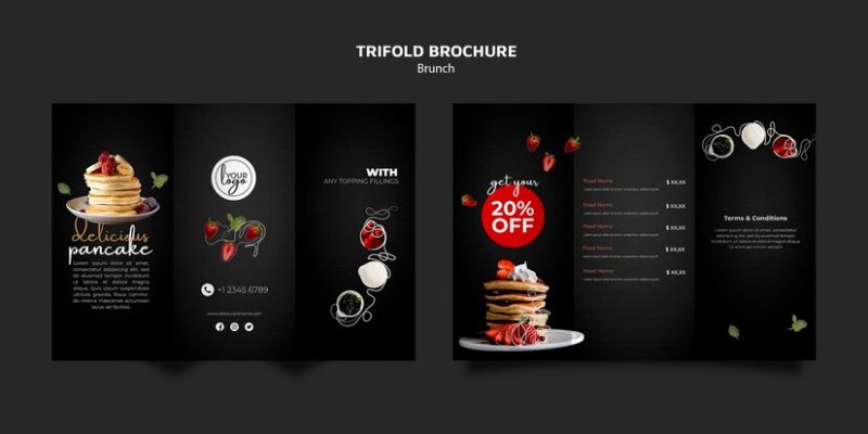 Brunch restaurant design trifold brochure template Free Psd