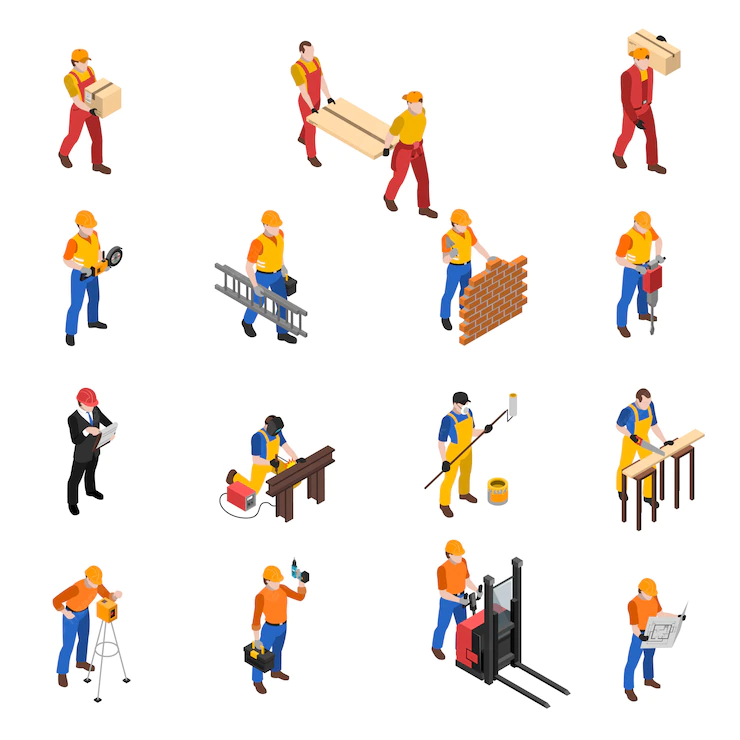 Builders Construction Workers Isometric Icons Collection 1284 10330