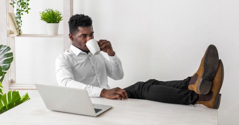 Business African American man wearing medical mask Free Photo