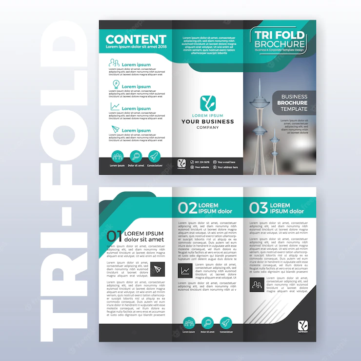 Business Tri Fold Brochure Template Design With Turquoise Color Scheme A4 Size Layout With Bleeds 1198 358