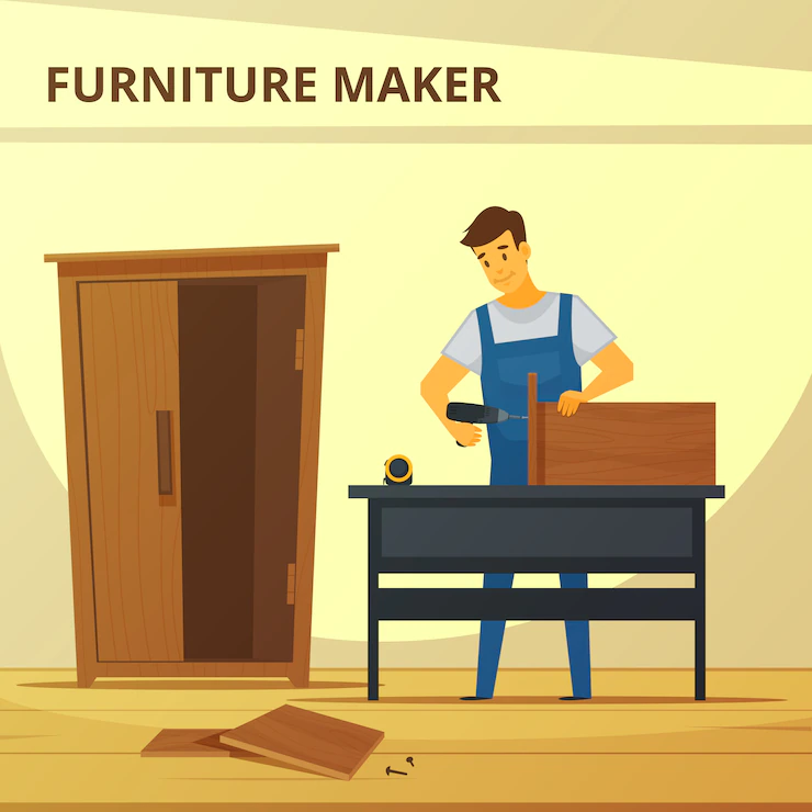 Carpenter Assembling Furniture Flat Poster With Young Professional 1284 14288