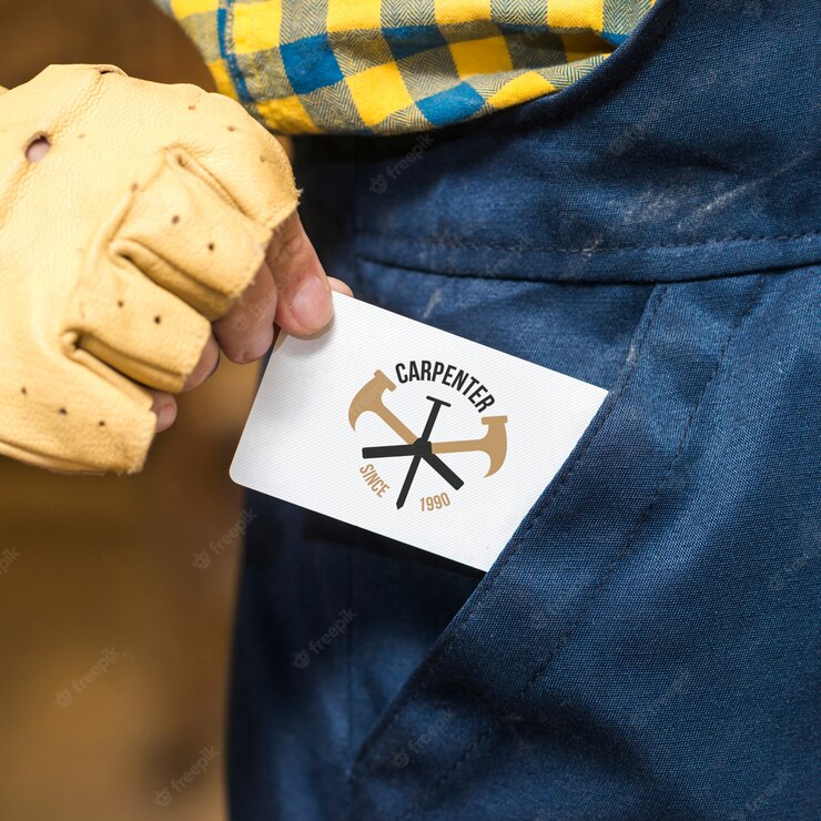 Carpenter Holding Business Card Mockup 23 2148018184