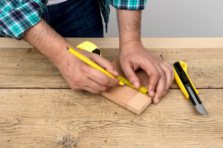 Carpenter Man Using Ruler Pencil 23 2148640278