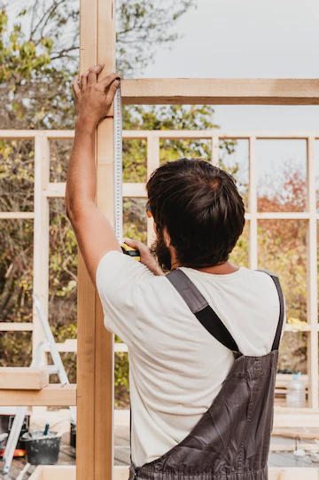 Carpenter Man Using Tape Measure From Shot 23 2148748800