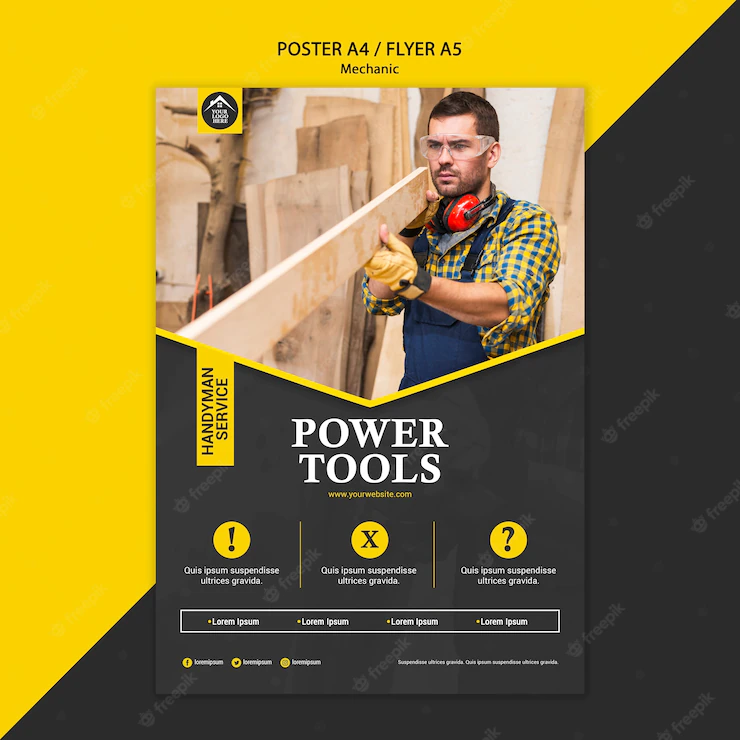 Carpenter manual worker power tools poster Free Psd