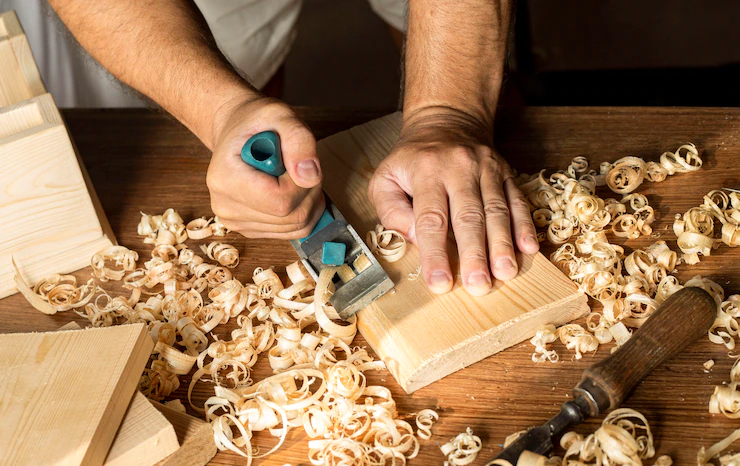 Carpenter Working With His Bare Hands Wood 23 2148679160