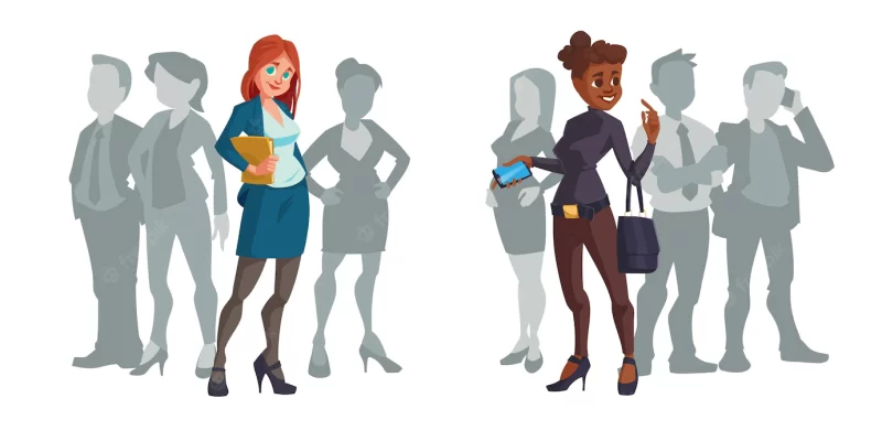 Cartoon businesswomen stand out of crowd Free Vector