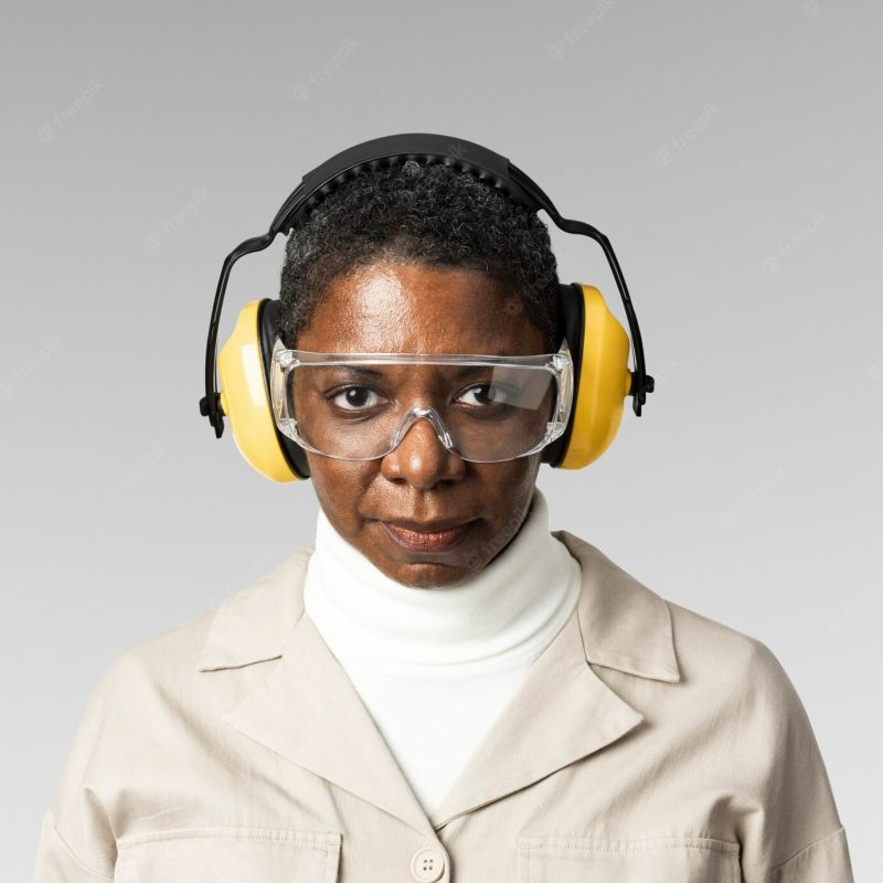 Civil engineer with safety glasses and earmuffs Free Photo