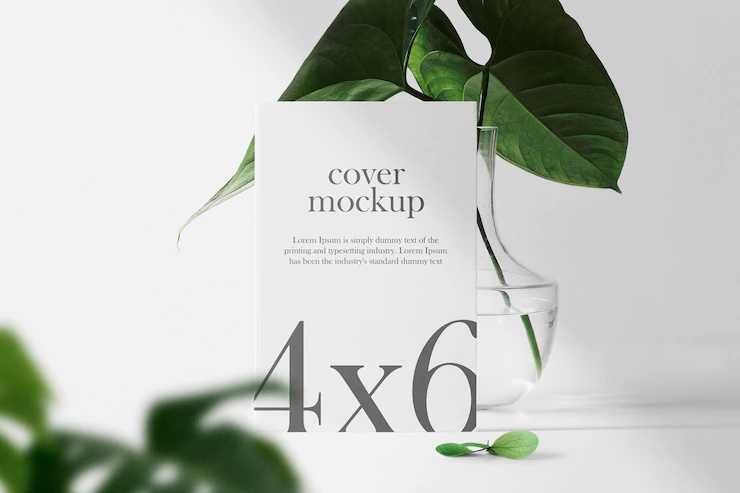 Clean Minimal Book 4x6 Mockup Standing Top White Table With Leaves 481141 312