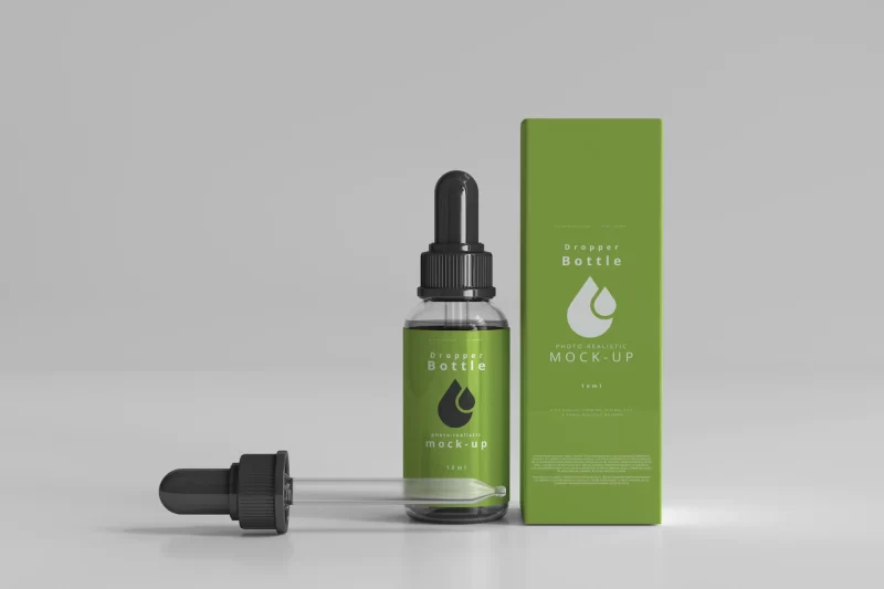 Clear glass dropper bottle mockup with box Free Psd Clear glass dropper bottle mockup with box Free Psd