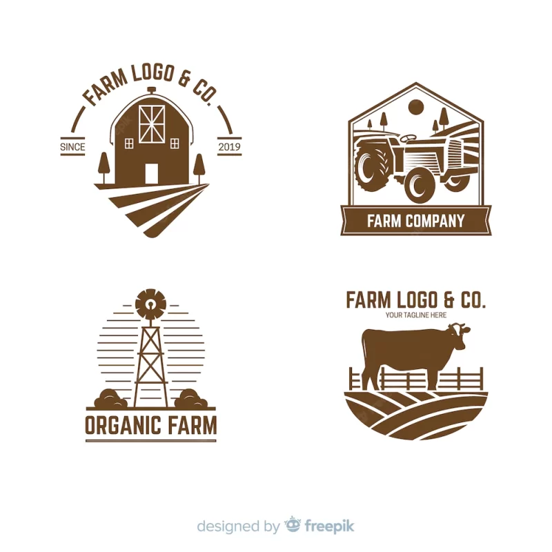 Collection of farm logo flat style Free Vector