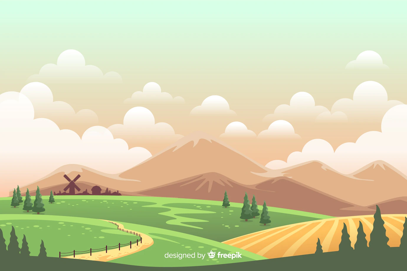 Colorful Farm Landscape Cartoon Style 52683 16677