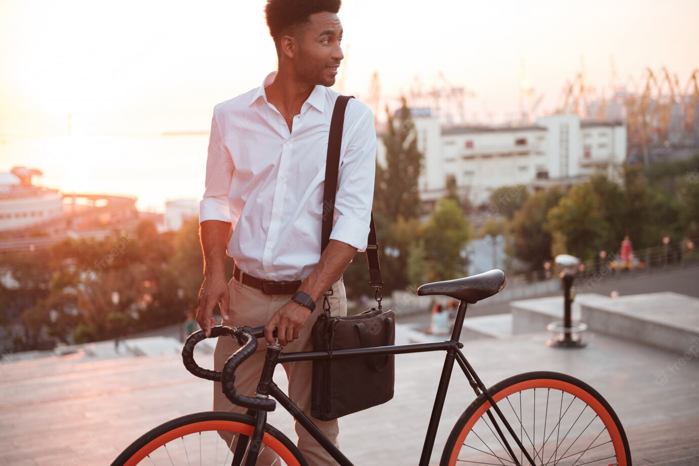Concentrated Young African Man Early Morning With Bicycle 171337 12941