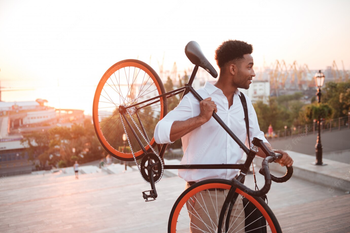 Concentrated Young African Man Early Morning With Bicycle 171337 12942