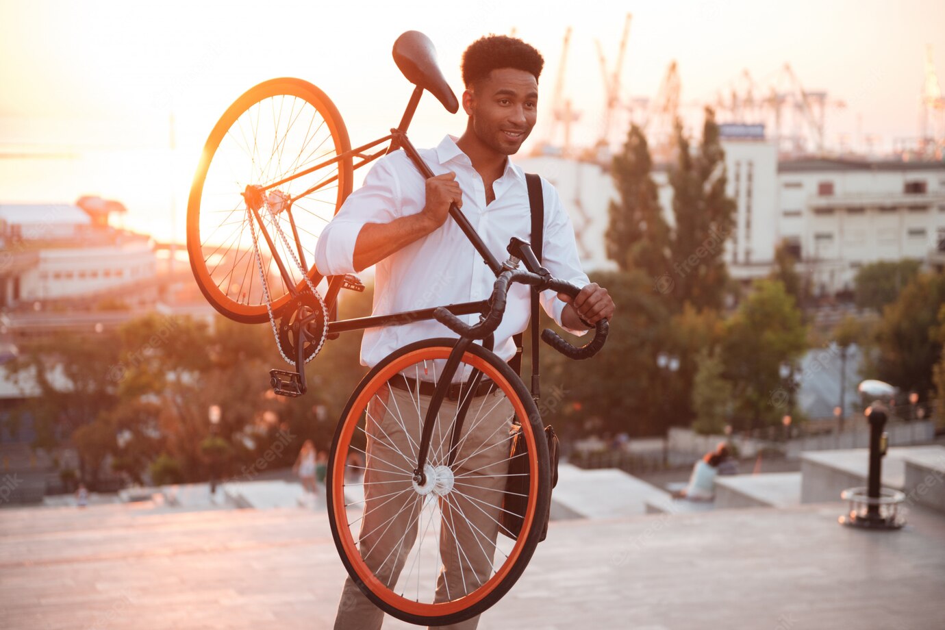 Concentrated Young African Man Early Morning With Bicycle 171337 12944